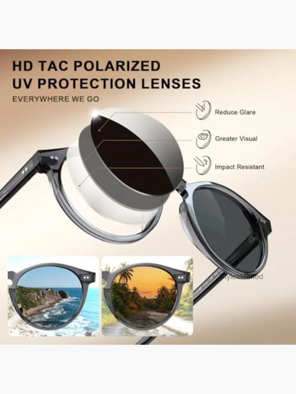 Retro Round Polarized Mens Sunglasses UV Protection Acetate Frame